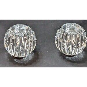 Heavy Waterford Crystal Illuminology Candela Solid Ball Candle Holders 3 1/2"